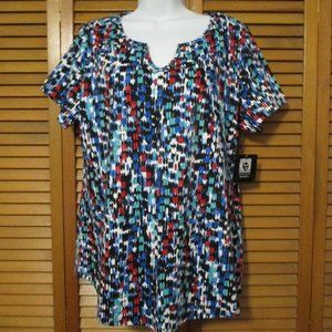 Anne Klein top NEW V neck, super soft stretchy colorful tee shirt size L